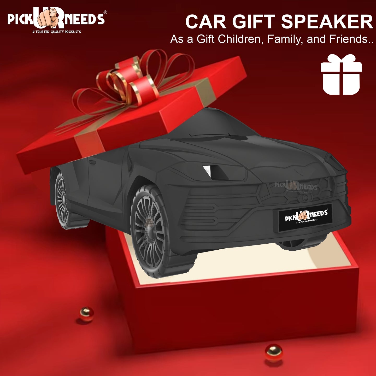 Pick Ur Needs Rechargeable Car-Shaped Speaker – RGB LED Light, USB/FM/SD Card, Type-C, 1200mAh